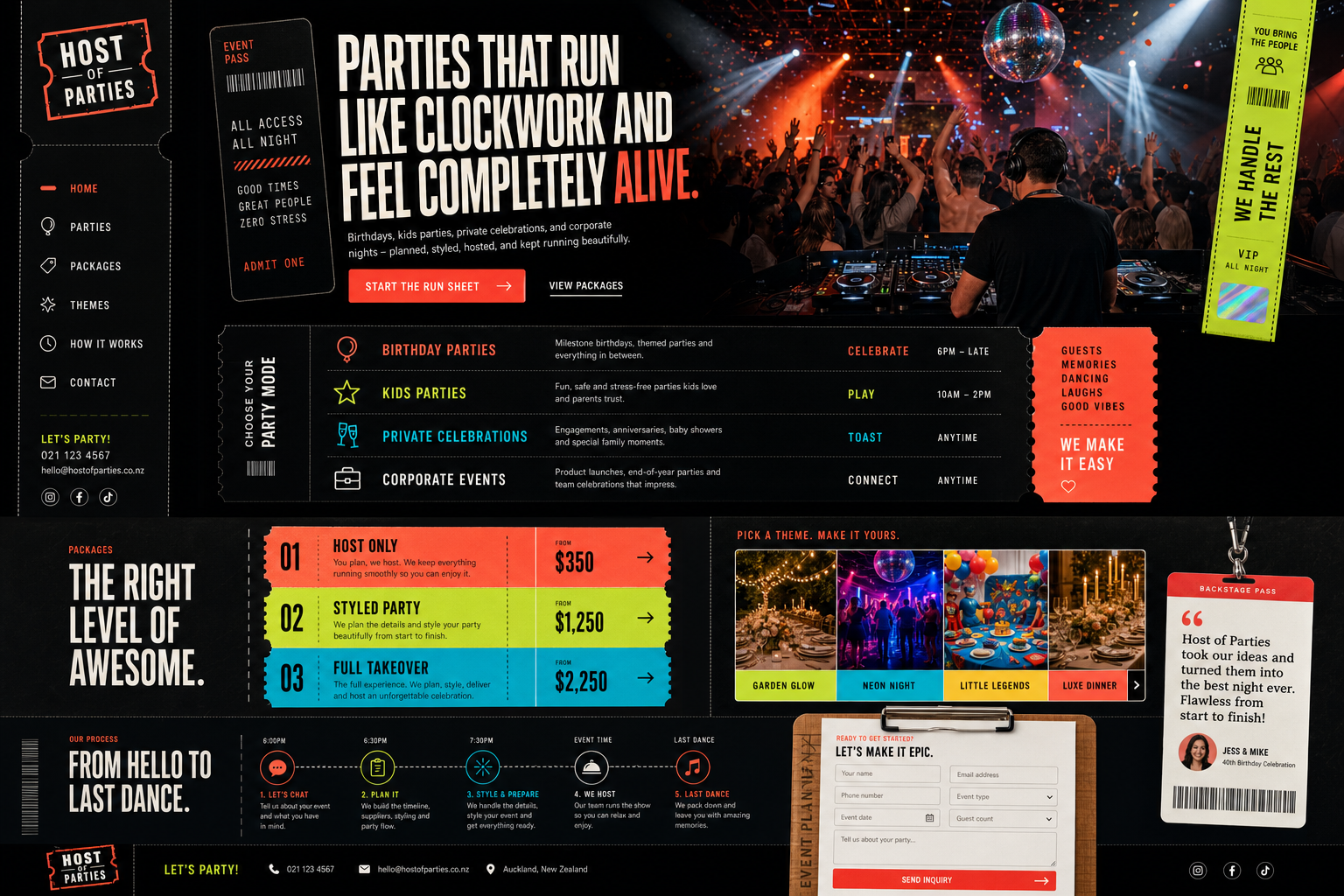 Host of Parties website demo preview