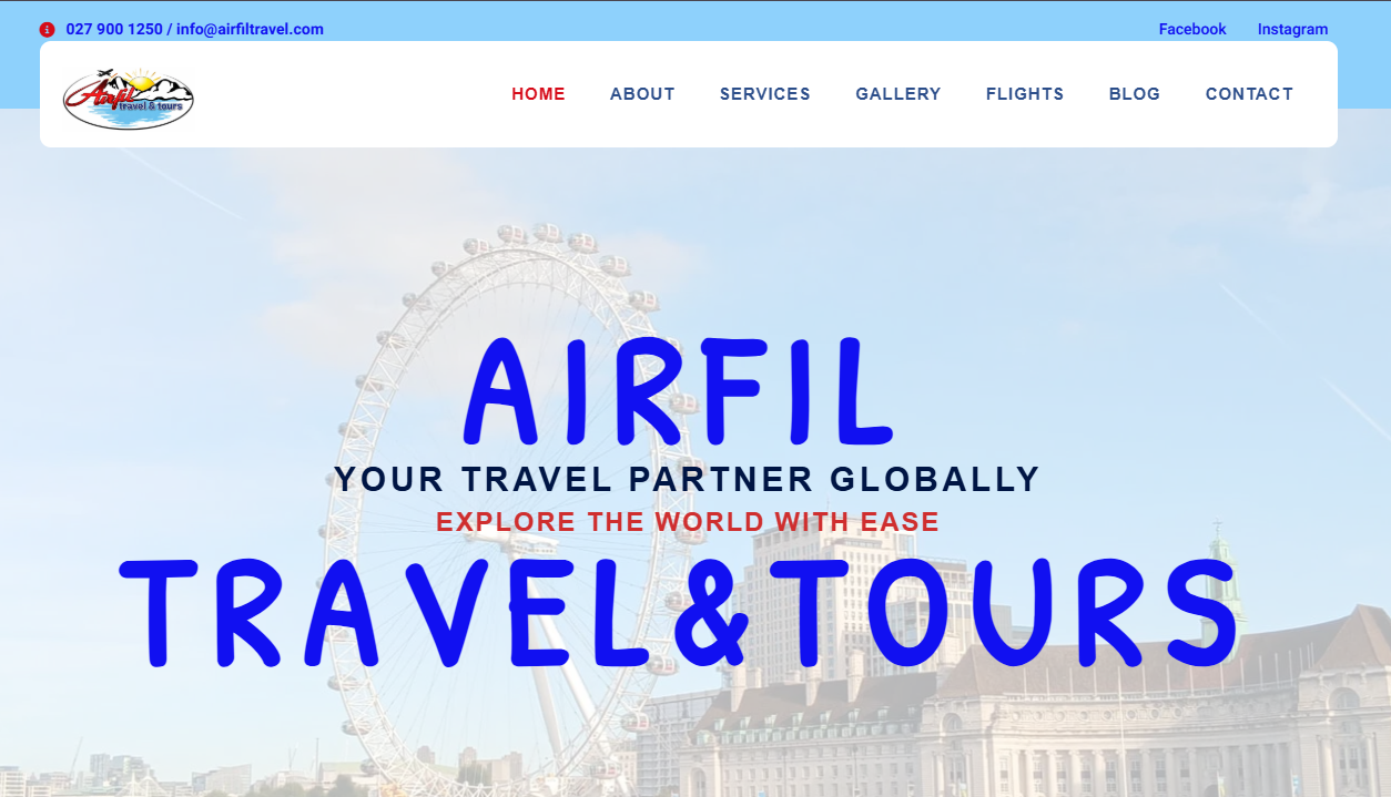Airfil Travel and Tours published website screenshot