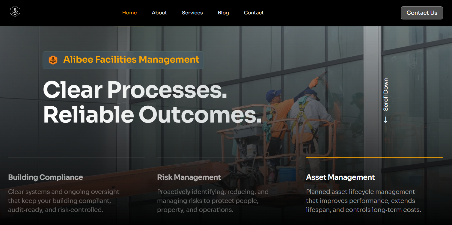 Alibee Facilities Management published website screenshot