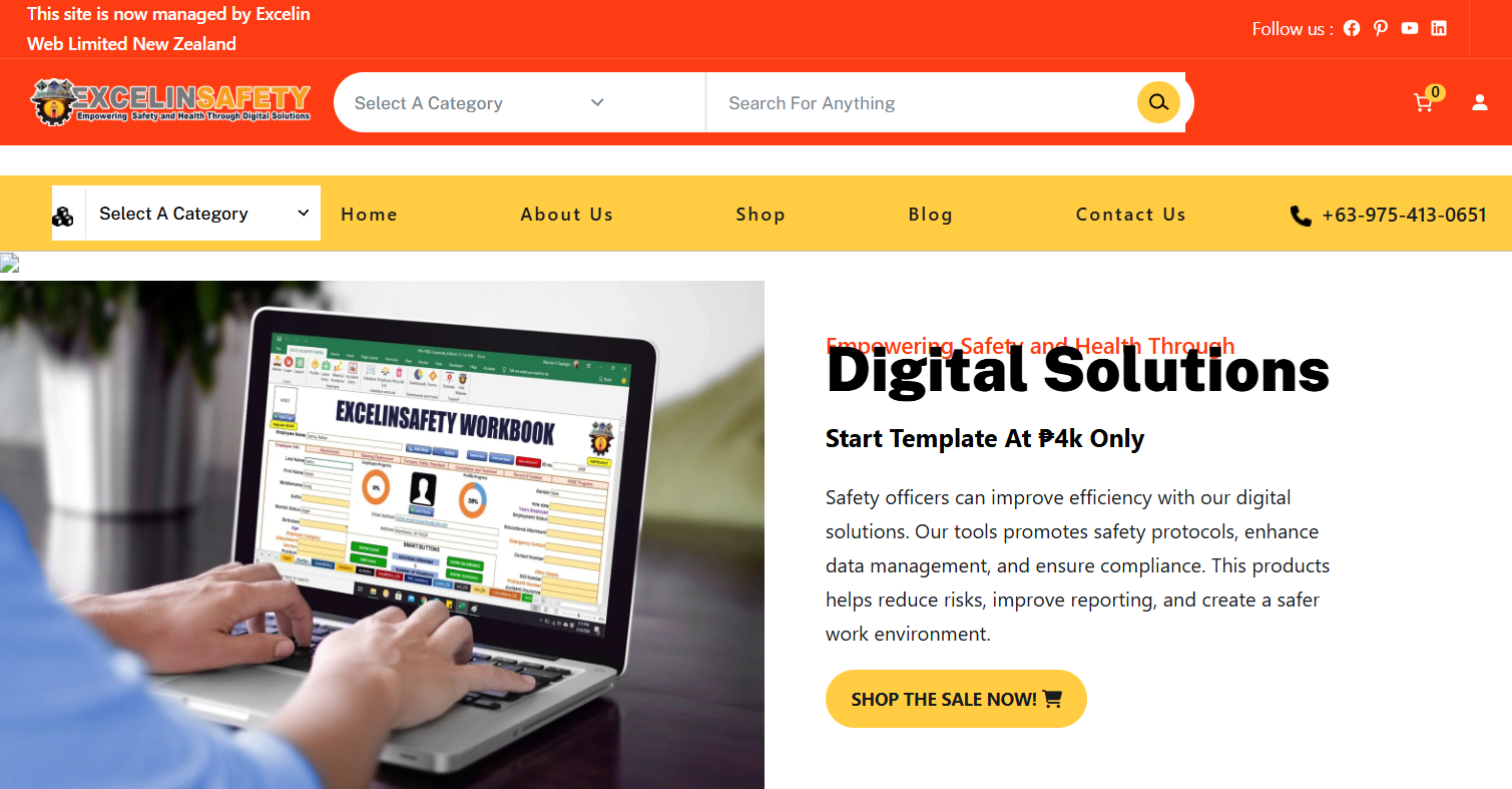 Excel in Safety published website screenshot