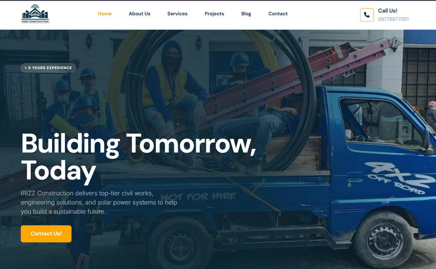 IRIZZ Construction published website screenshot